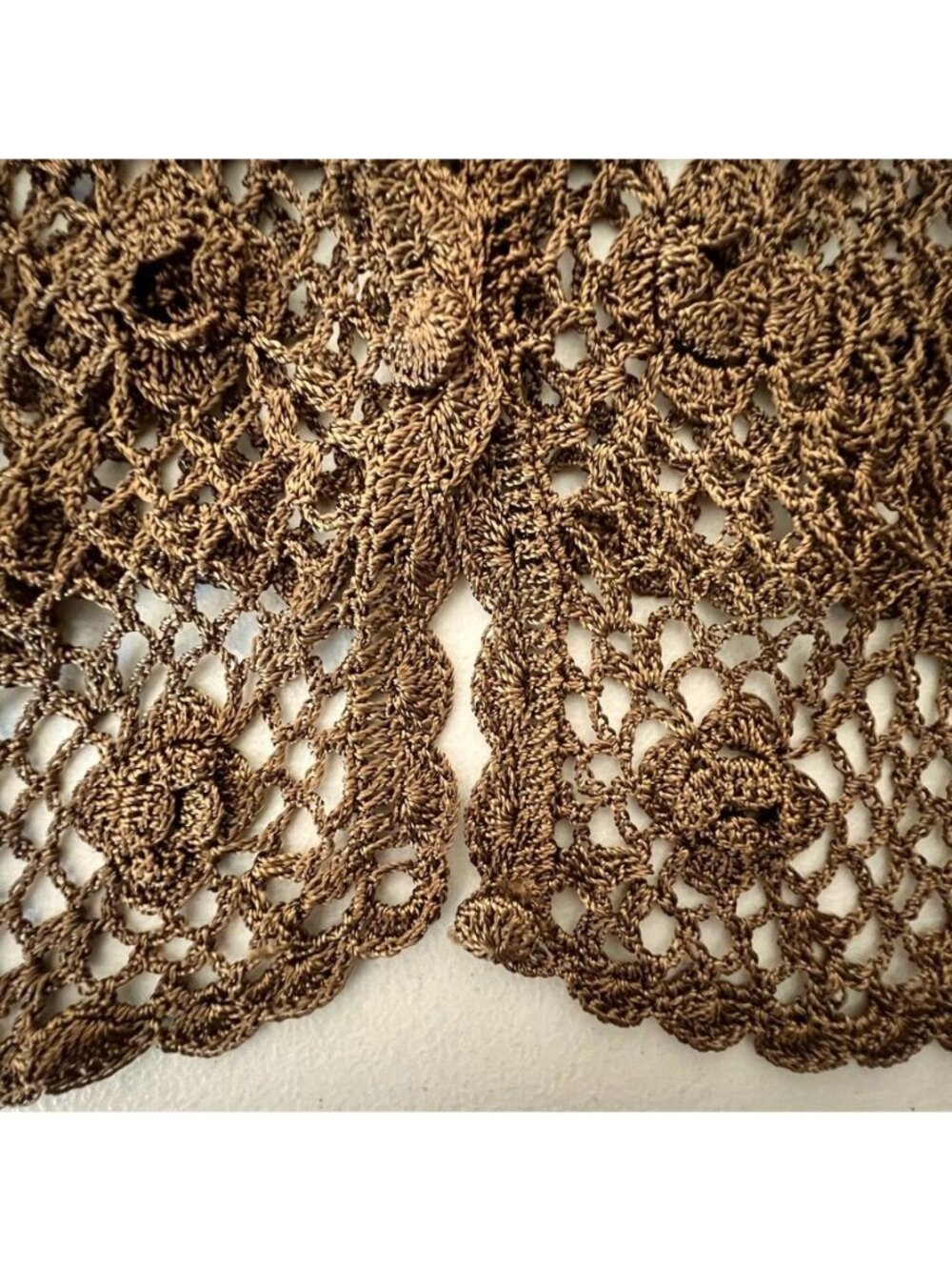 Mocha Brown Crochet Cardigan Floral Open Knit Whimsigoth Boho Button Front - Picture 7 of 14